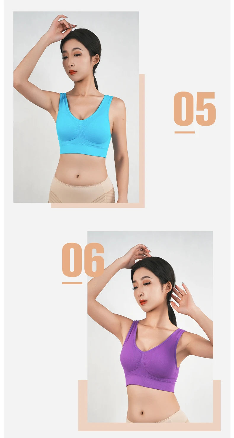 Women Breathable Sports Bra Absorb Sweat Shockproof Padded Gym Running Fitness Double Layer Seamless Yoga Sports Bras Underwear