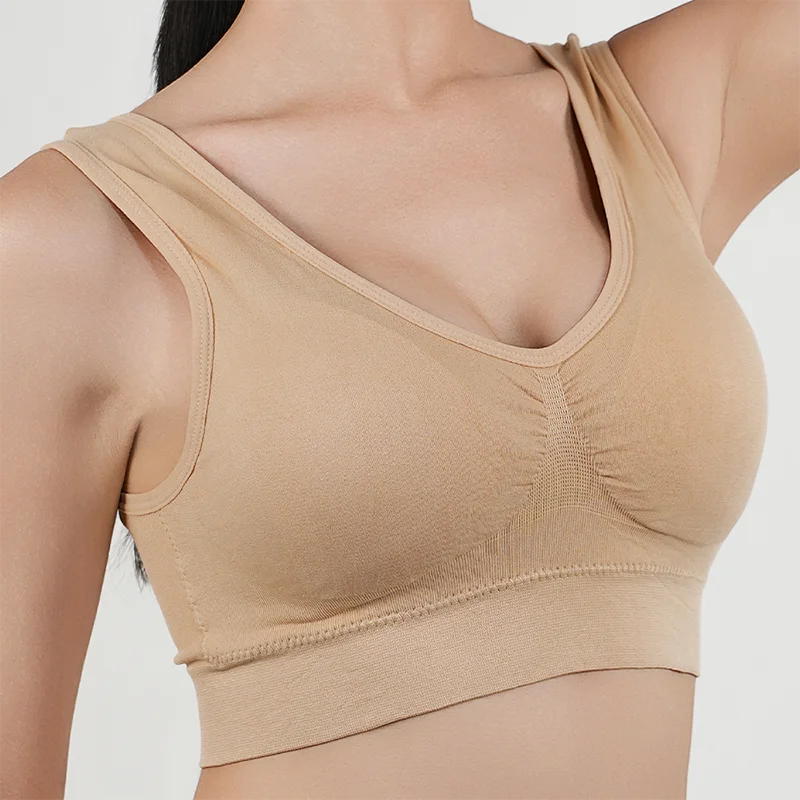 Women Breathable Sports Bra Absorb Sweat Shockproof Padded Gym Running Fitness Double Layer Seamless Yoga Sports Bras Underwear