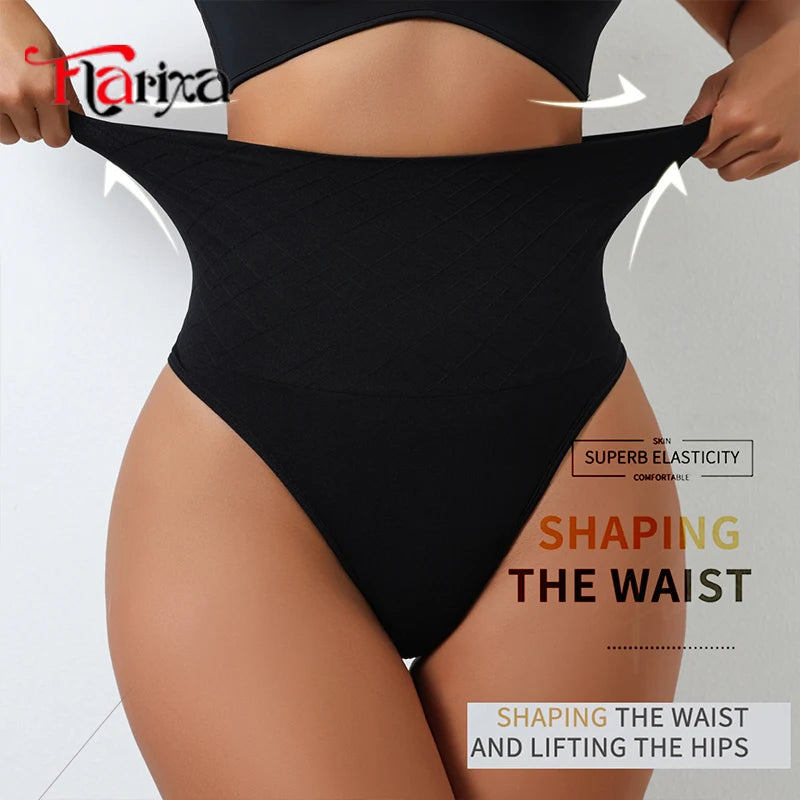 Flarixa Shapewear Thongs Tummy Shaper Panties for Women Belly Slim High Waist Control Underwear Seamless Cincher Briefs T-back