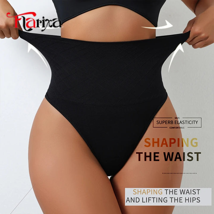 Flarixa Shapewear Thongs Tummy Shaper Panties for Women Belly Slim High Waist Control Underwear Seamless Cincher Briefs T-back