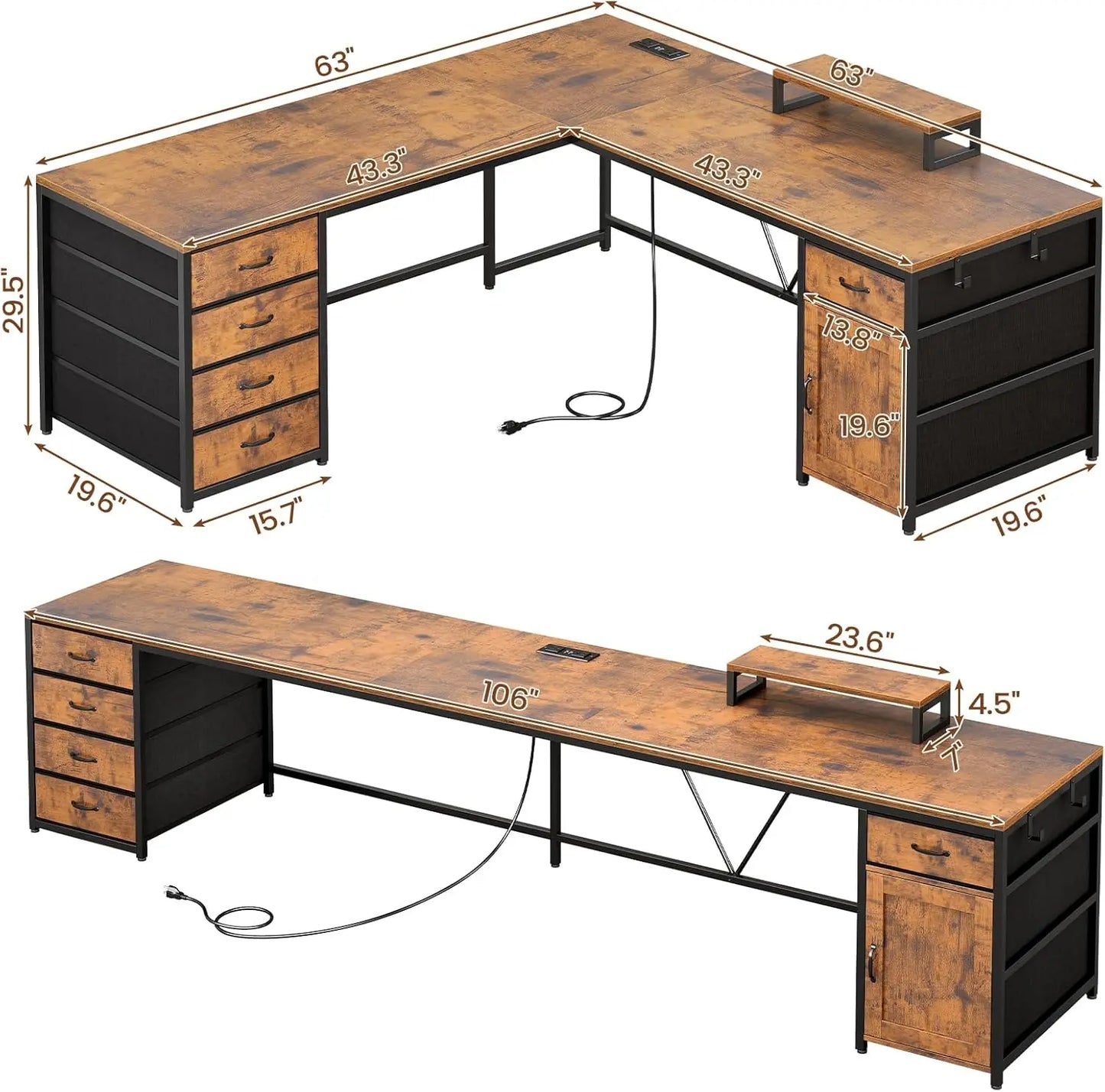 63 Inch L Shaped Office Desk