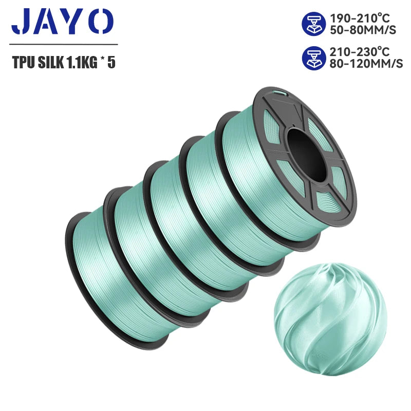 JAYO 5Rolls JAYO TPU SILK 98A 3D Filament Flexible 1.75mm+/-0.02mm 3D Printer SILK Texture Smooth High Quality New Fast Shipping