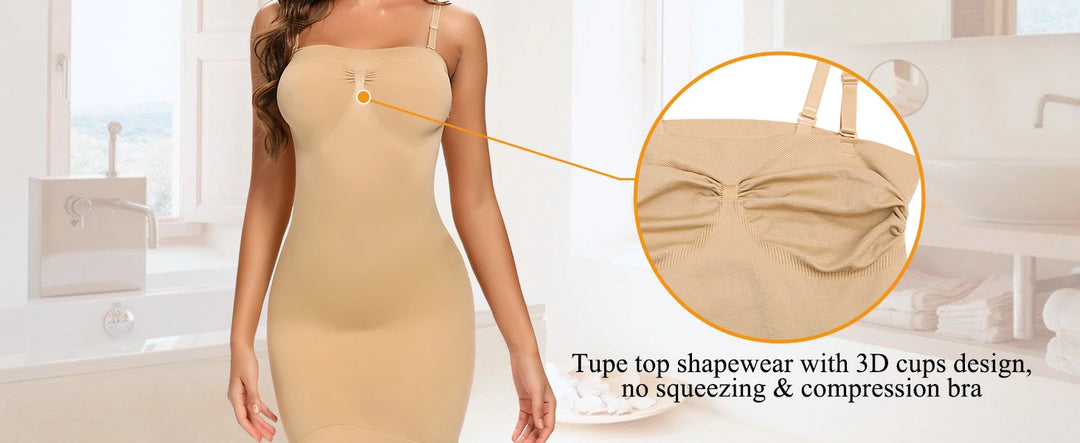 Strapless Shapewear Slip for Women Under Dress Full Slips Dress Tummy Control Camisole Body Shaper Seamless Corset Underwear