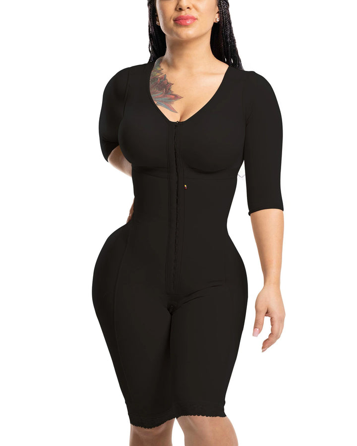 High Compression Liposculpture Shapewear With Holes, Bra And Sleeves Postpartum Recovery One Piece Shapewear