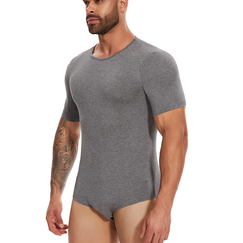 Mens Short Sleeve Full Body Shaper Bodysuit Tummy Control Romper Pajamas Waist Trainer Slimming Shapewear Underwear Undershirts