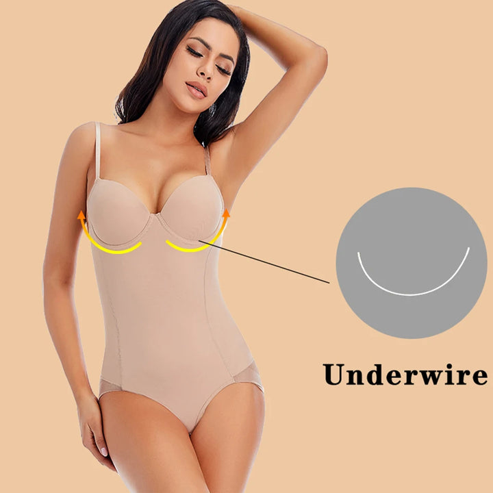 Underwire White Bodysuit Women Shapers Stretch Solid Color Silky Underwear Shapewear