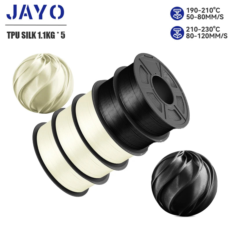 JAYO 5Rolls JAYO TPU SILK 98A 3D Filament Flexible 1.75mm+/-0.02mm 3D Printer SILK Texture Smooth High Quality New Fast Shipping