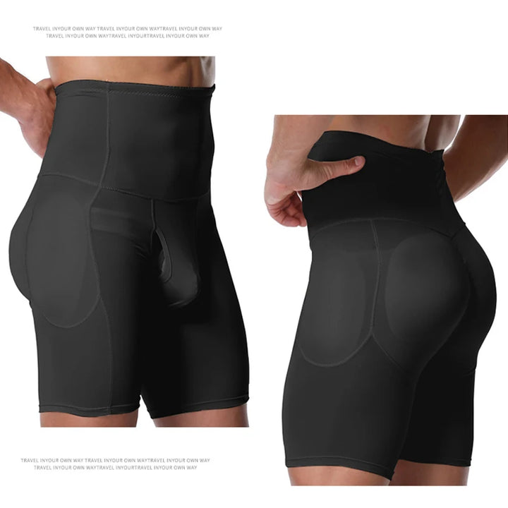 Men High Waisted Tummy Control Shorts Shapewear Slimming Training Body Shaper Girdle Compression Padded Underwear Boxer Briefs