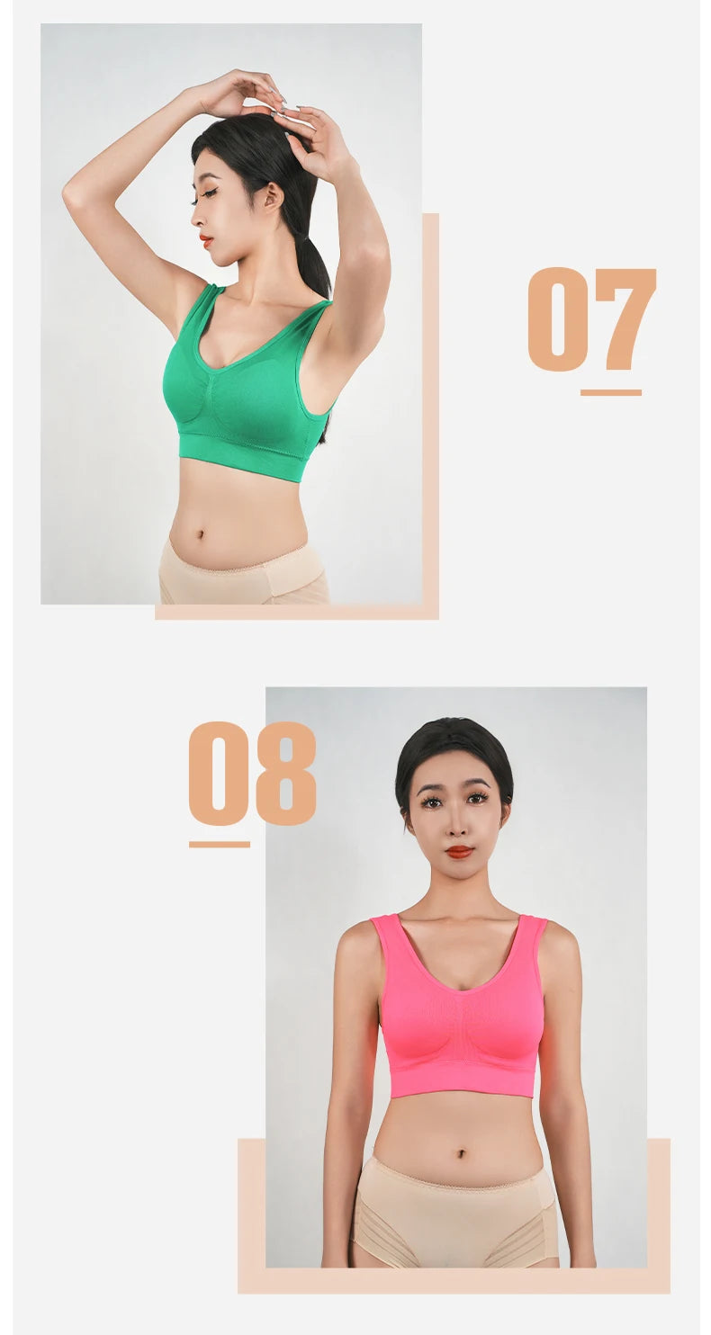 Women Breathable Sports Bra Absorb Sweat Shockproof Padded Gym Running Fitness Double Layer Seamless Yoga Sports Bras Underwear