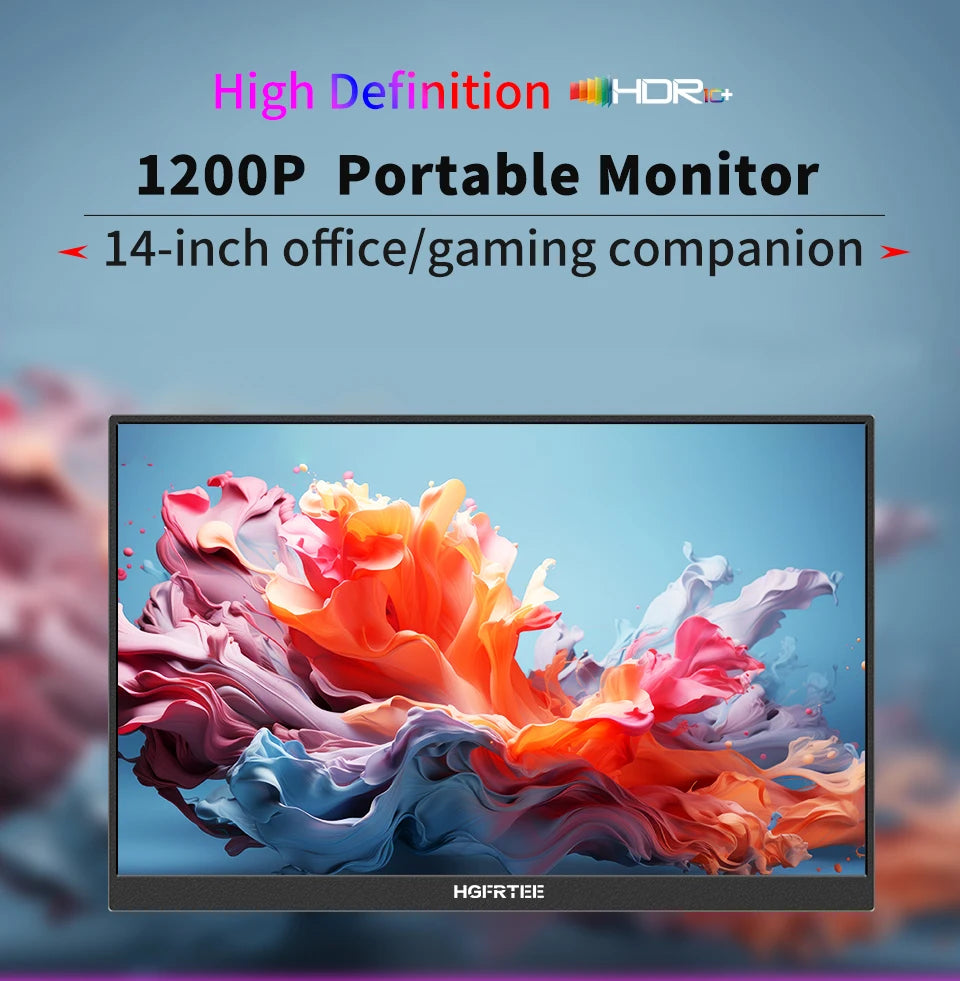 HGFRTEE 14.1inch Mobile Portable Monitor IPS Second Game Screen Extended Display for Laptop with Bracket For xbox/raspberry Pi