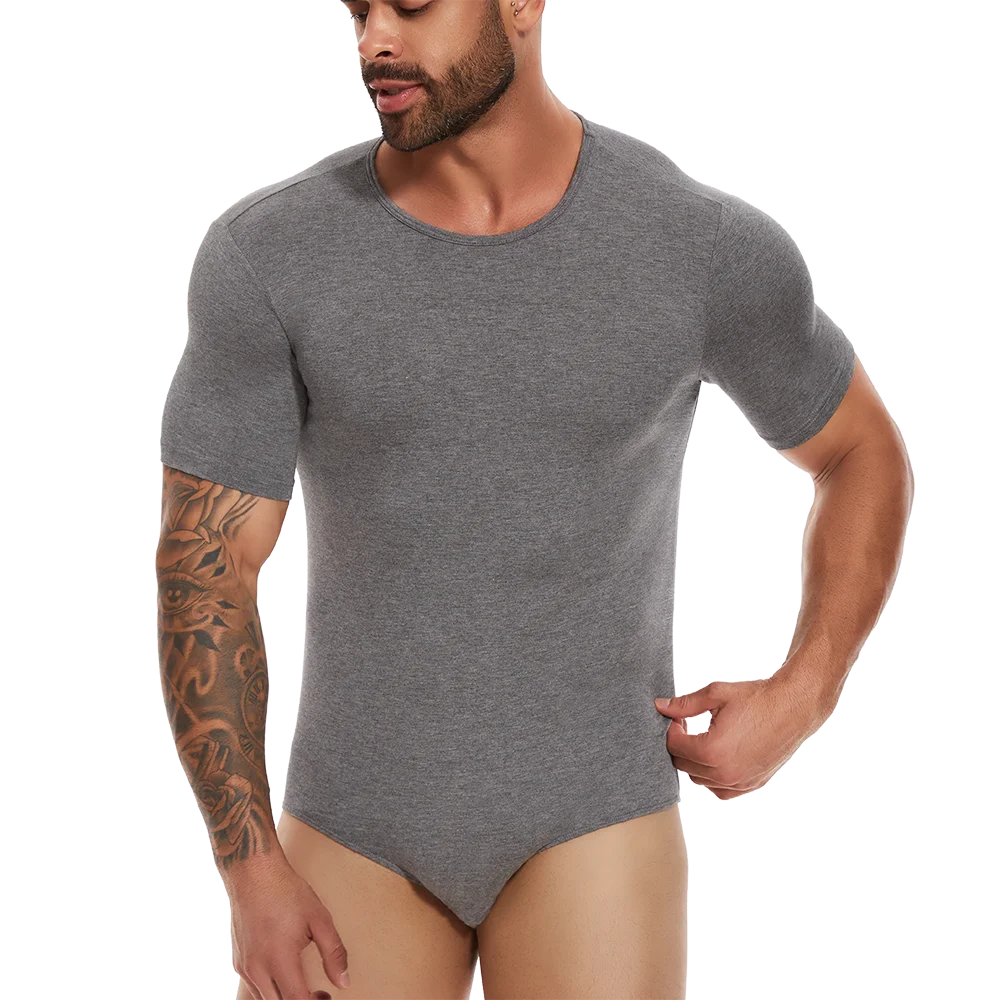 Mens Short Sleeve Full Body Shaper Bodysuit Tummy Control Romper Pajamas Waist Trainer Slimming Shapewear Underwear Undershirts