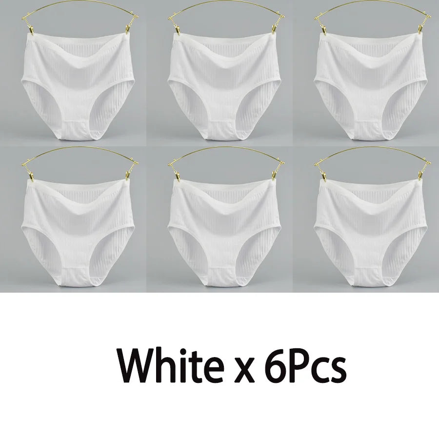 Women's High Waist Cotton Underwear Panties Striped Knitted Soft Breathable Underpants Intimate Lingerie Female Briefs Woman
