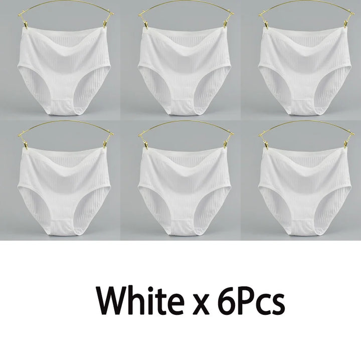 Women's High Waist Cotton Underwear Panties Striped Knitted Soft Breathable Underpants Intimate Lingerie Female Briefs Woman