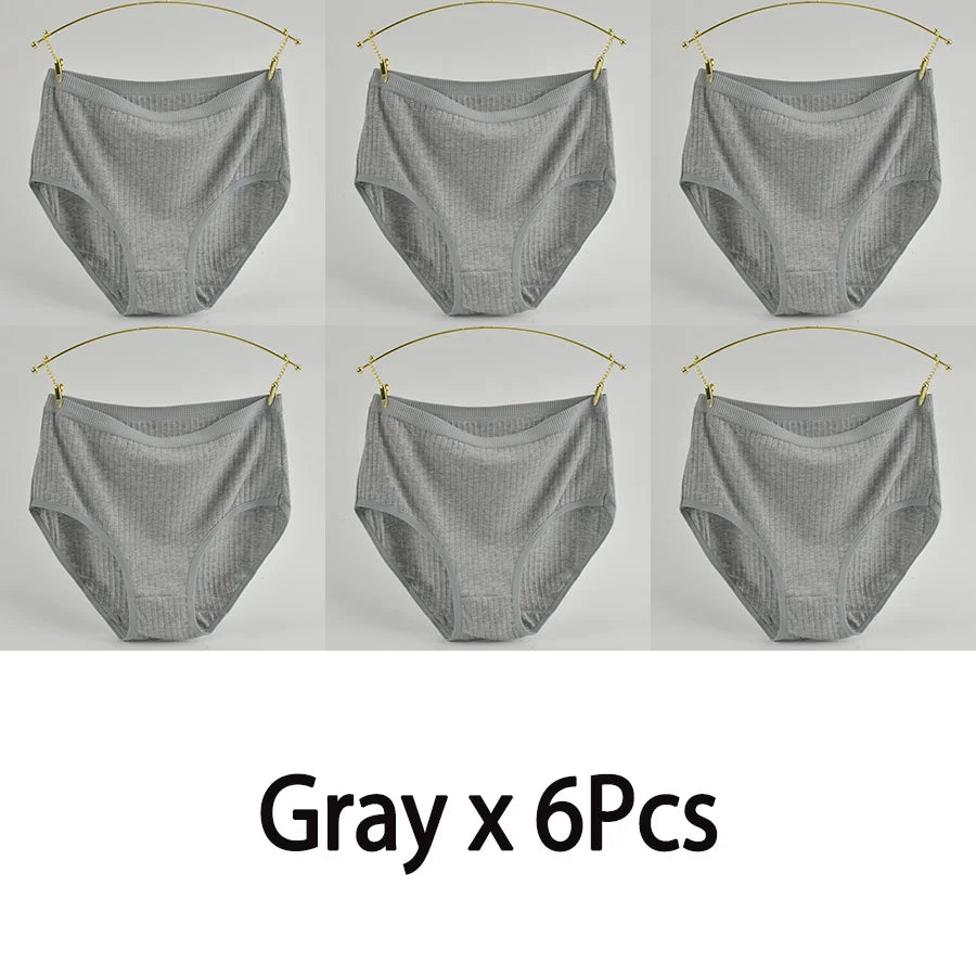 Women's High Waist Cotton Underwear Panties Striped Knitted Soft Breathable Underpants Intimate Lingerie Female Briefs Woman