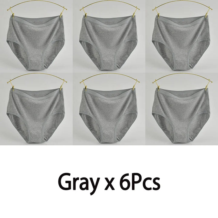 Women's High Waist Cotton Underwear Panties Striped Knitted Soft Breathable Underpants Intimate Lingerie Female Briefs Woman