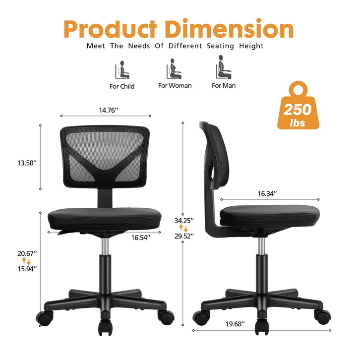 JHK Armless Mesh Office Chair