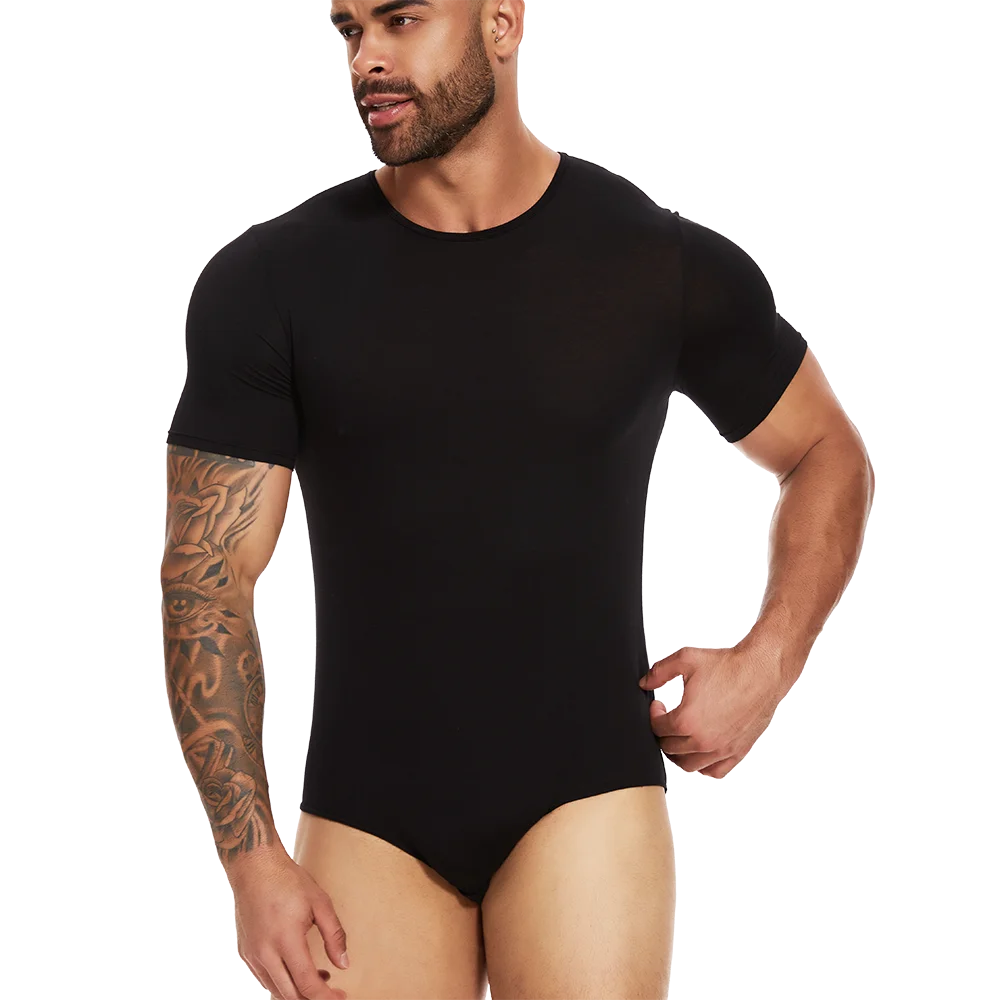 Mens Short Sleeve Full Body Shaper Bodysuit Tummy Control Romper Pajamas Waist Trainer Slimming Shapewear Underwear Undershirts