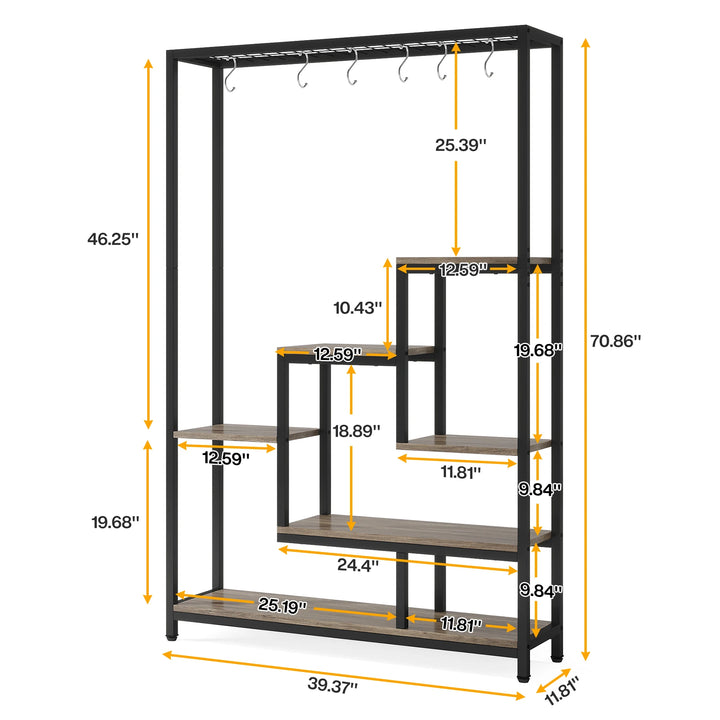 Tribesigns 5 Tiers Tall Indoor Plant Stand 70.9 inches Large Metal Plant Shelf with 10 PC S Hanging Hooks for Garden