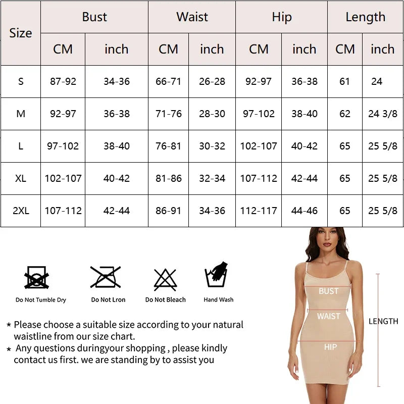 Women Shapewear Full Slip Tummy Control Crew Neck Cami Mini Under Dress Smooth Body Shaper New Spaghetti Straps Lingerie