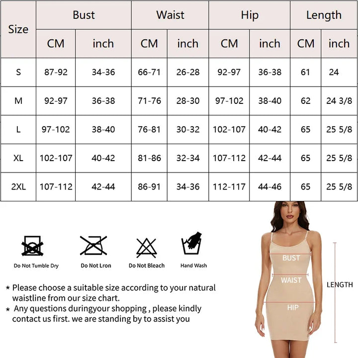 Women Shapewear Full Slip Tummy Control Crew Neck Cami Mini Under Dress Smooth Body Shaper New Spaghetti Straps Lingerie