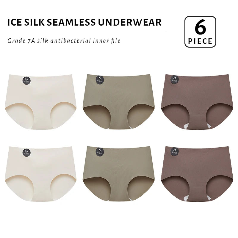 FallSweet 6PCS/Set Women Seamless Silk Panties Ultral Thin High Elastic Underwear Soft Breathable Sexy Female Lingerie Briefs