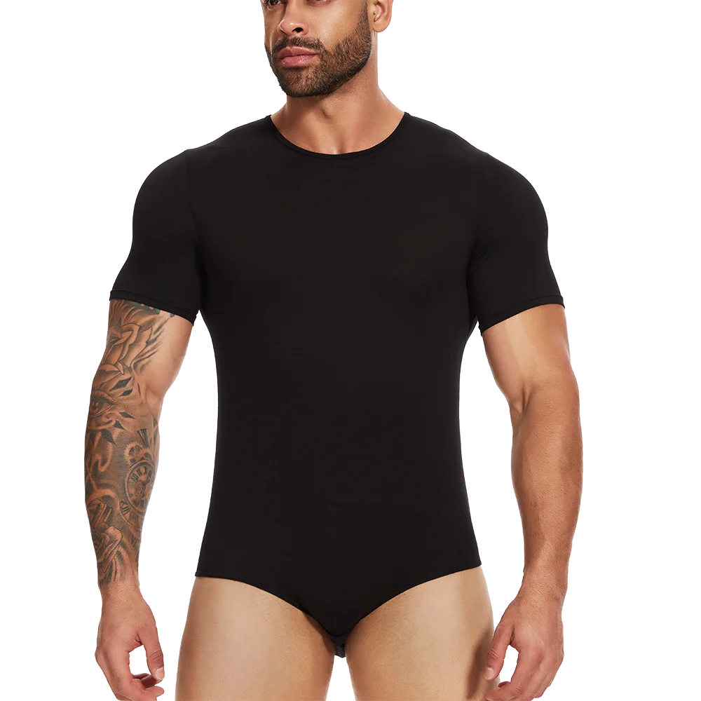 Mens Short Sleeve Full Body Shaper Bodysuit Tummy Control Romper Pajamas Waist Trainer Slimming Shapewear Underwear Undershirts