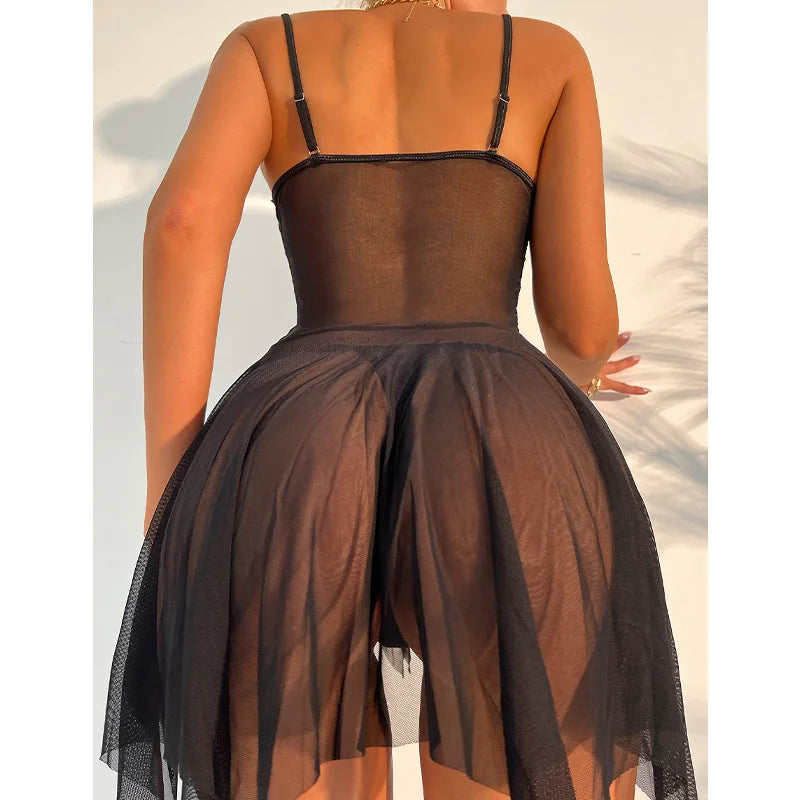 Summer Sling Women Pajamas Dress Temptation Sexy Lingerie Lace Tight Corset Babydolls Transparent Erotic Sleepwear Underwear Set