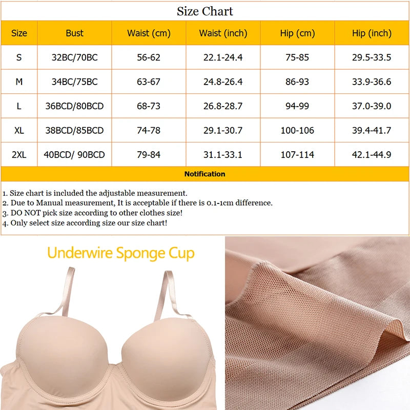 S-XXL Size Full Length Control Slips Women Shapewear Underwear Dress With Underwire Cup Body Shapers Black Beige