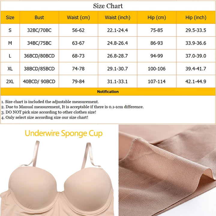 S-XXL Size Full Length Control Slips Women Shapewear Underwear Dress With Underwire Cup Body Shapers Black Beige