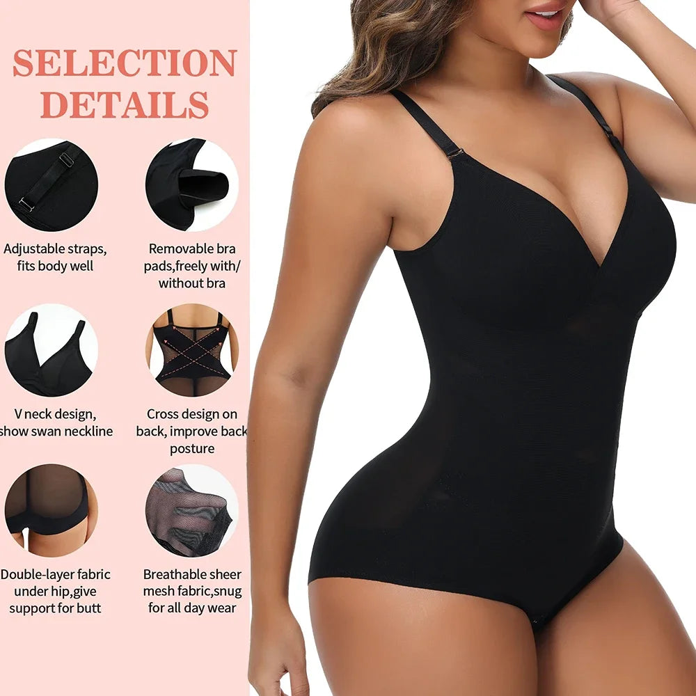 Cross Waist Bodysuit Sexy Women Briefs Shapewear with Film Coaster Mesh Breathable Suspender Top Tummy Control Ladies Underwear