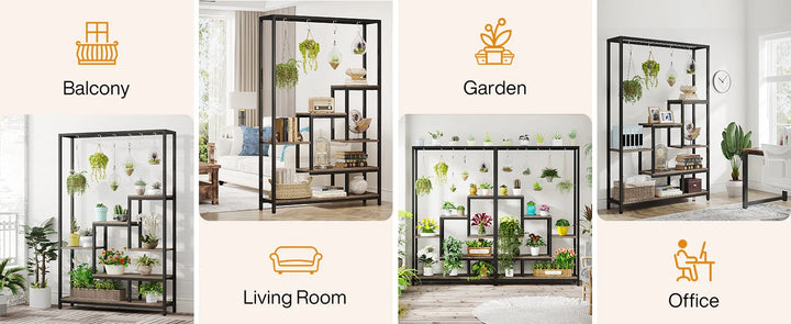 Tribesigns 5 Tiers Tall Indoor Plant Stand 70.9 inches Large Metal Plant Shelf with 10 PC S Hanging Hooks for Garden