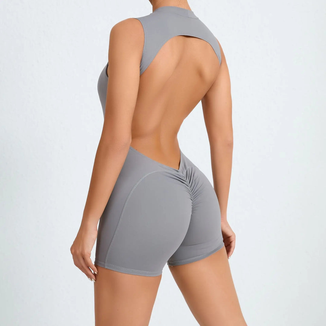 Women Sexy V Back Scrunch Sports Jumpsuit Women Gym Bodysuits Backless Workout One-Piece Suit Sportswear Fitness Short Rompers
