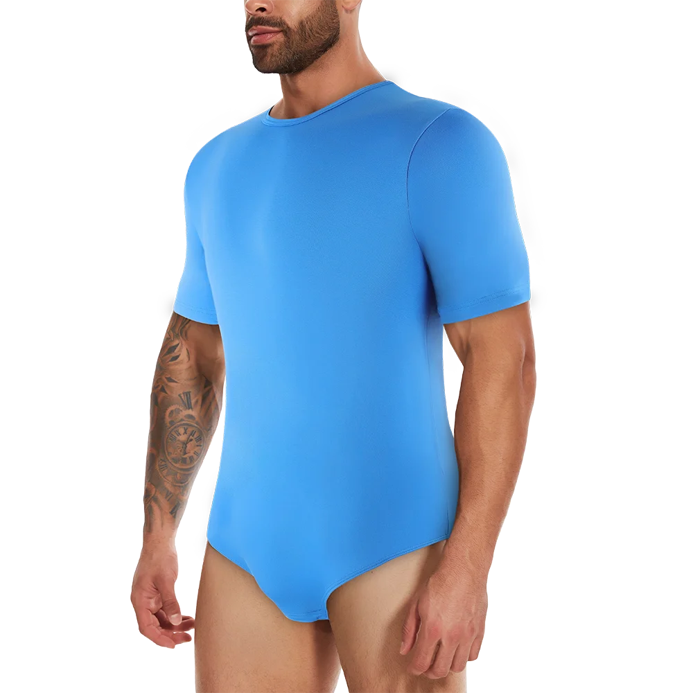Mens Short Sleeve Full Body Shaper Bodysuit Tummy Control Romper Pajamas Waist Trainer Slimming Shapewear Underwear Undershirts