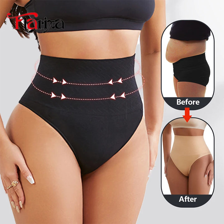 Flarixa Seamless Shaping Thong Women High Waist Shapewear Panties Tummy Control Faja Belly Fat Slimming Body Shaper Briefs