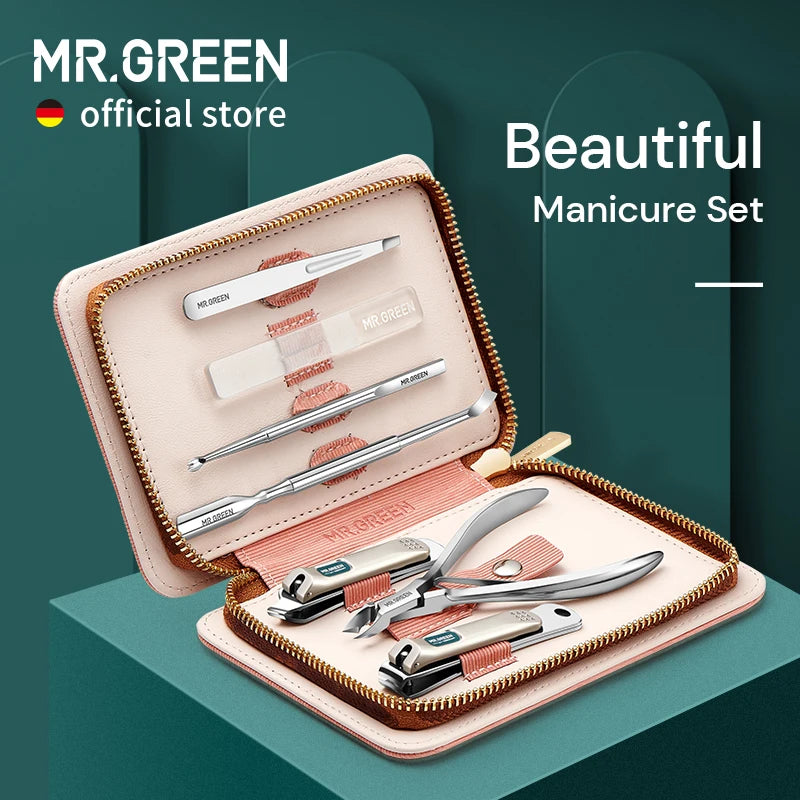MR.GREEN Manicure Set Pedicure Sets Nail Clippers Tools Stainless Steel Professional Nail Scissors Cutter Travel Case Kit 7in1