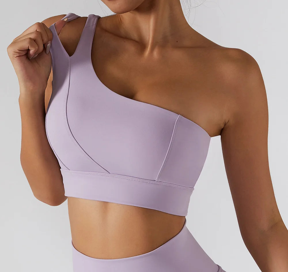 Sexy Women's Sports One Shoulder Bra Gym Push Up Workout Underwear High Strength Support Running Fitness Bra Vest