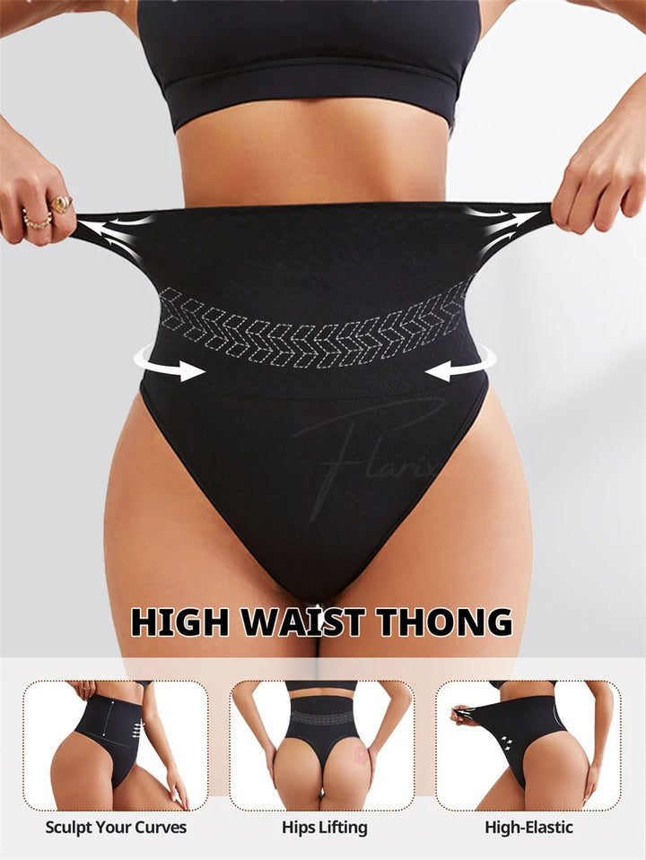 Flarixa Seamless Shaping Thong Women High Waist Shapewear Panties Tummy Control Faja Belly Fat Slimming Body Shaper Briefs