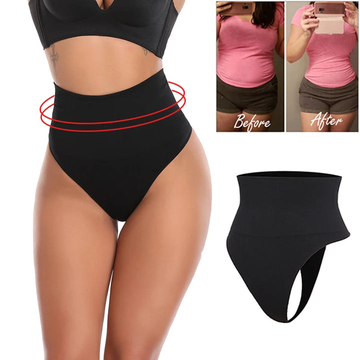 High Waist Body Shaper Thongs Shapewear for Women Panties Tummy Control Slimming New Underwear Nude Black T-Back Brief