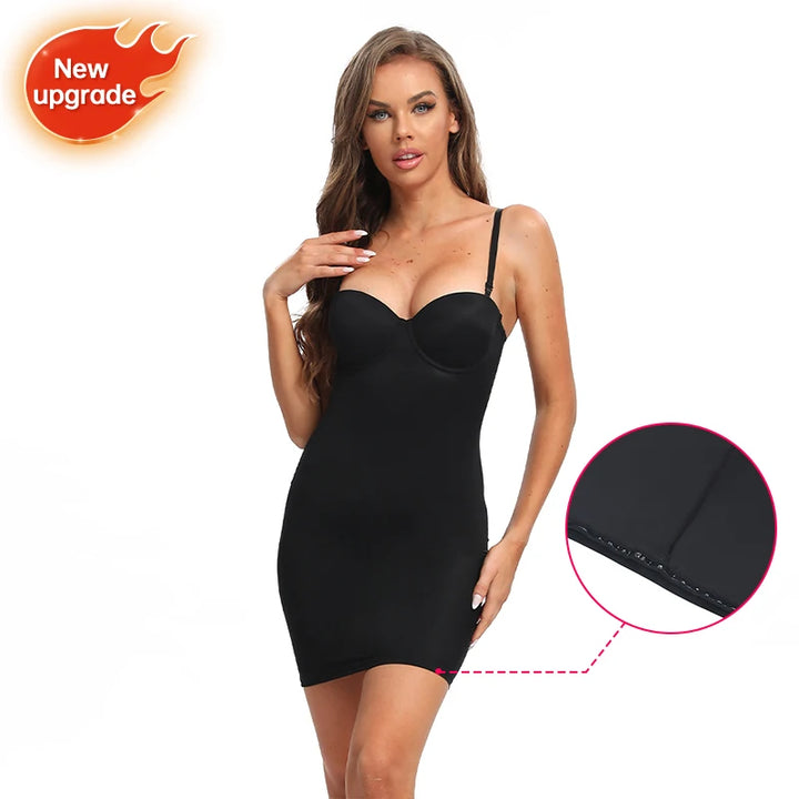 Slimming Full Length Shapewear Slips Nude Straight Tube Dress Body Shaper Women Skinny Under Dresses Underwire Cup Black