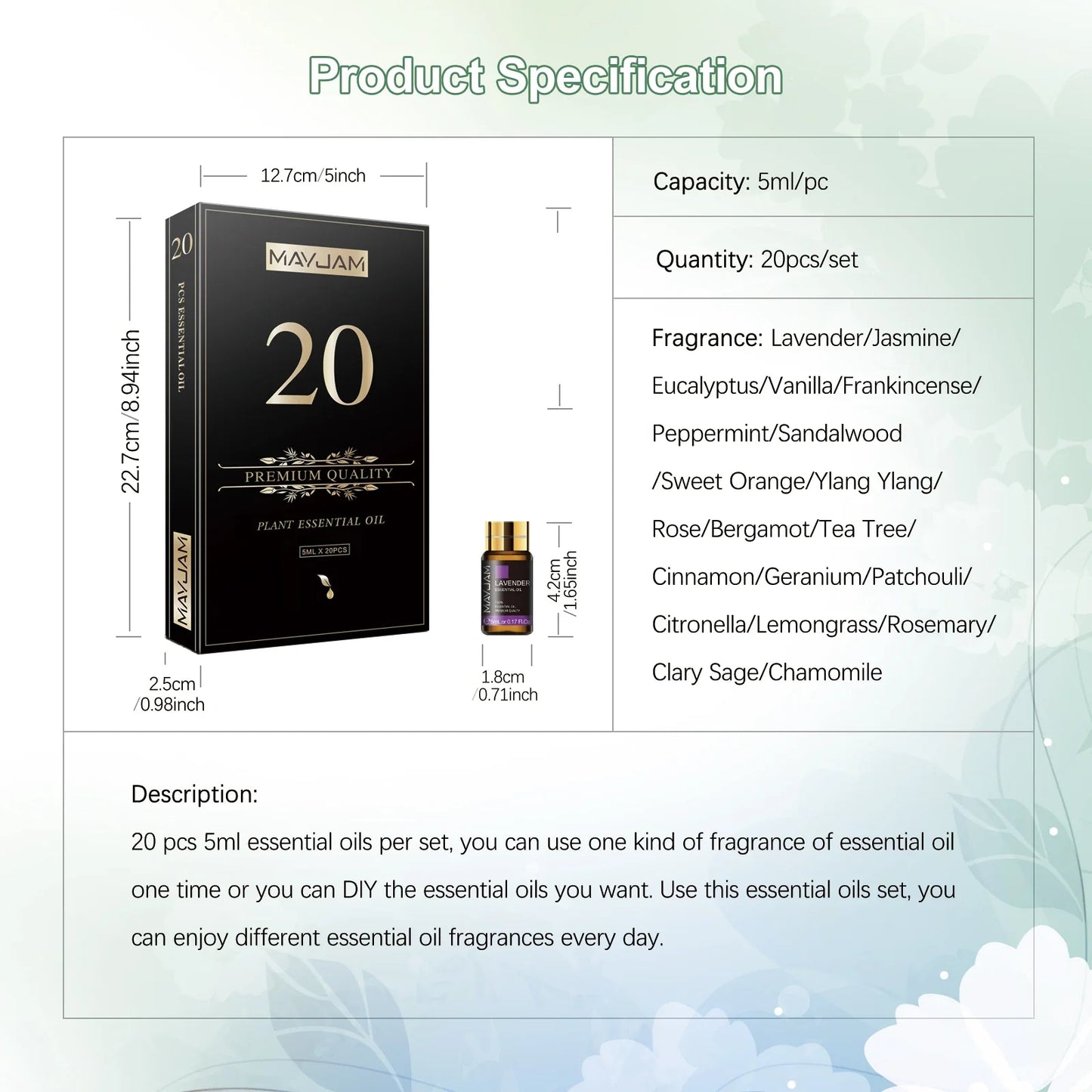 MAYJAM 20pcs Pure Essential Oils Gift Set โ Unisex