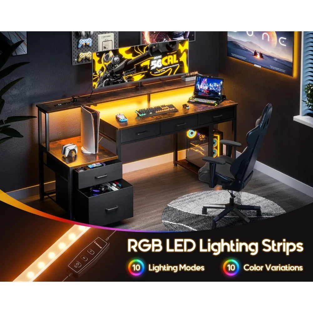 Office Desk with Drawers & LED