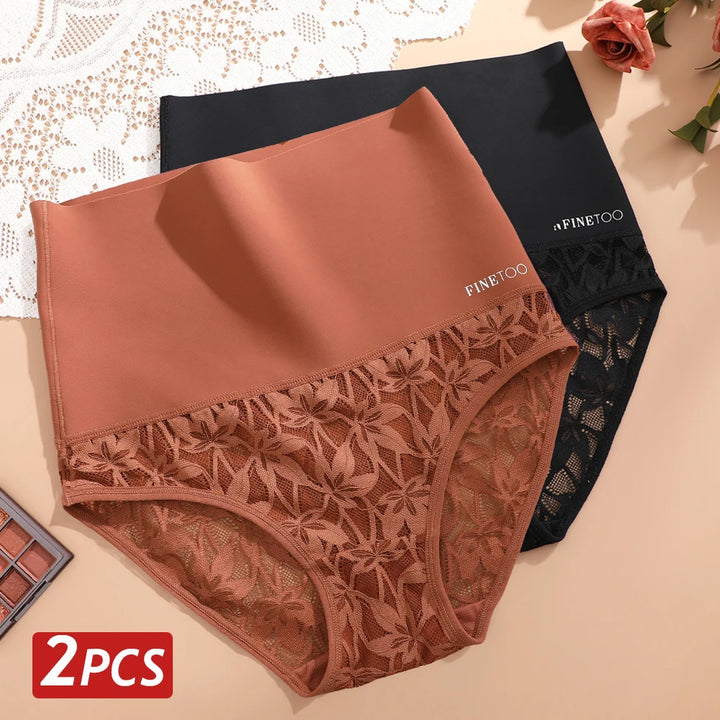 2PCS/Set Women High Waist Shapewear Panties Seamless Slimming Briefs Female Butt Lifter Tummy Underwear Hollow Breathable Panty