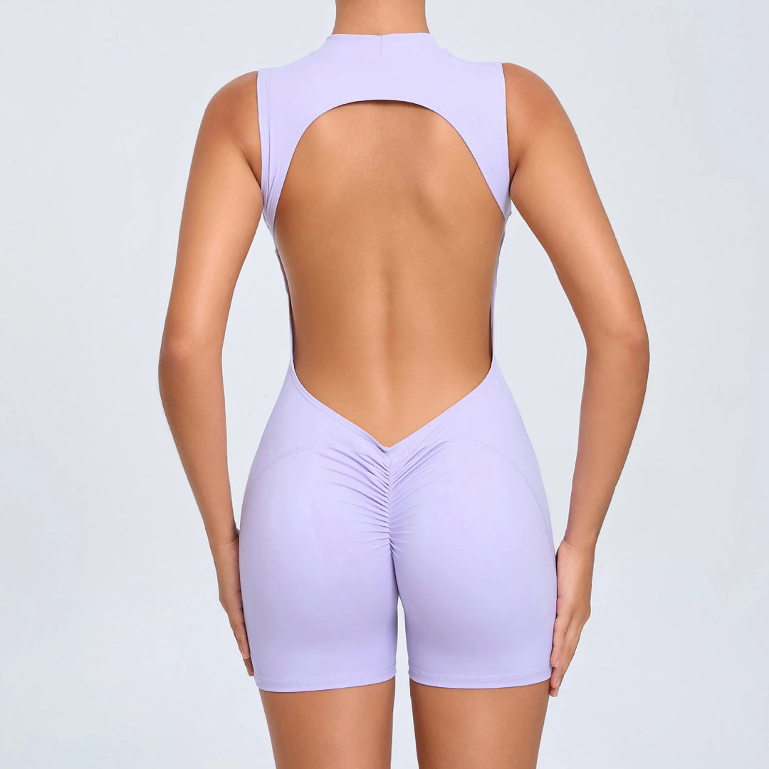 Women Sexy V Back Scrunch Sports Jumpsuit Women Gym Bodysuits Backless Workout One-Piece Suit Sportswear Fitness Short Rompers