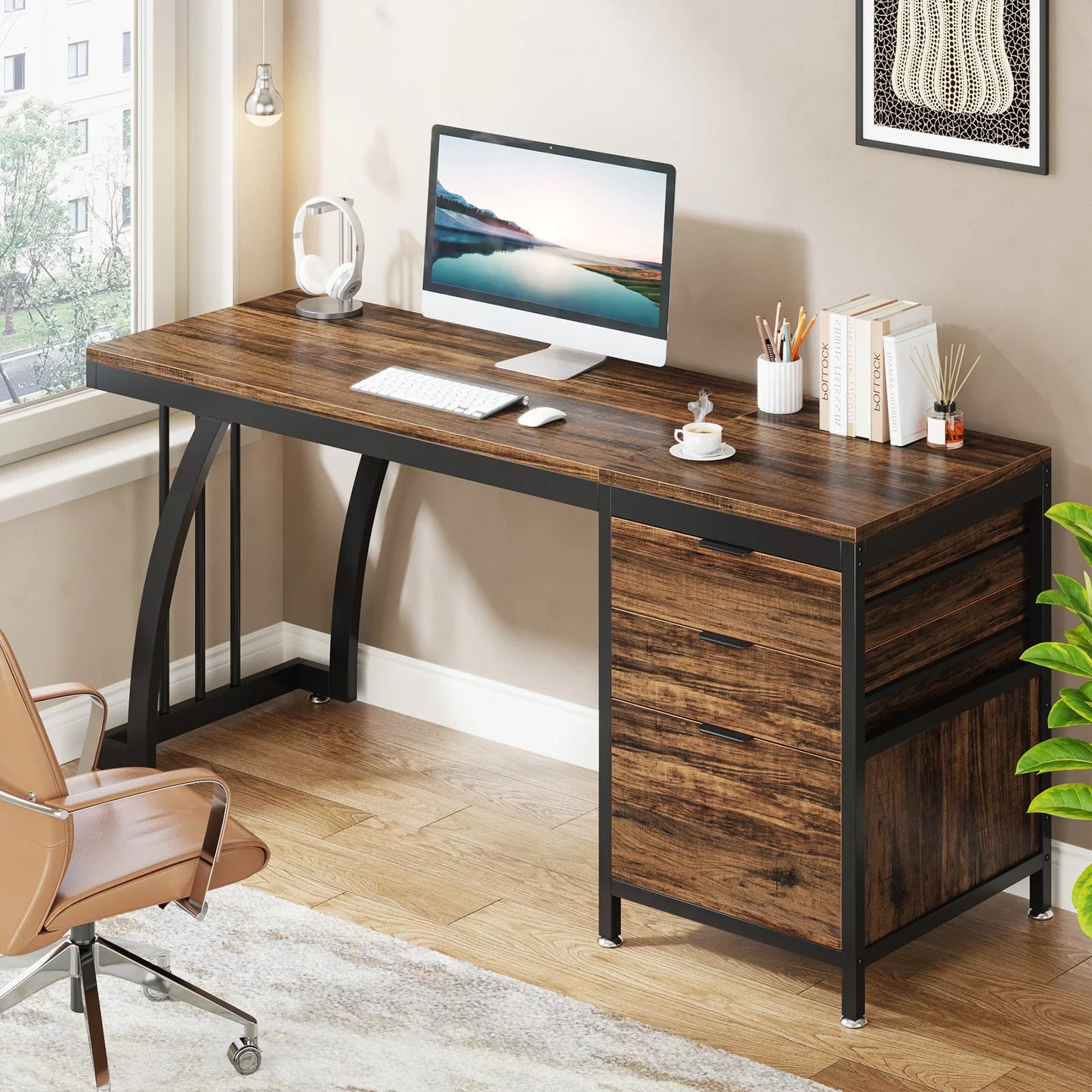 59 Inch Office Desk with Drawers