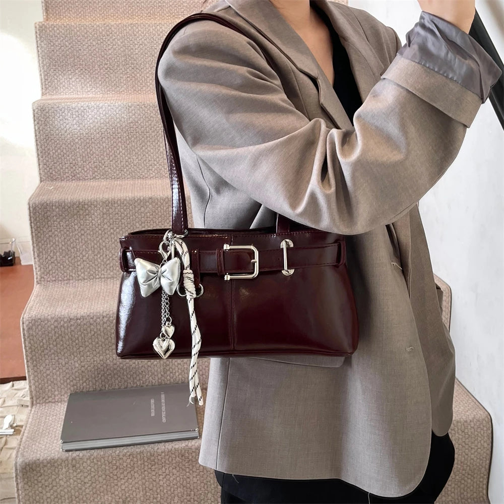 MOODS Belt Buckle Design Shoulder Satchels Bag For Women 2025 New In Luxury Designer Handbags Branded Fashion Totes With Pendant