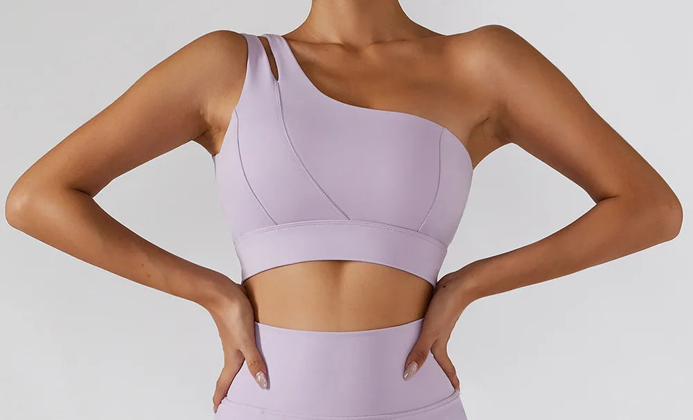 Sexy Women's Sports One Shoulder Bra Gym Push Up Workout Underwear High Strength Support Running Fitness Bra Vest