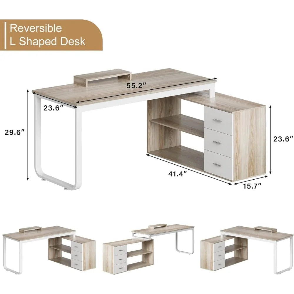 L-Shaped Office Desk with Drawers