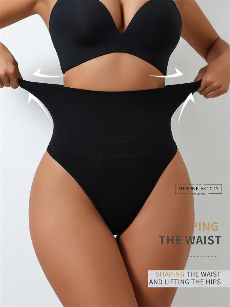 Flarixa Shapewear Thongs Tummy Shaper Panties for Women Belly Slim High Waist Control Underwear Seamless Cincher Briefs T-back