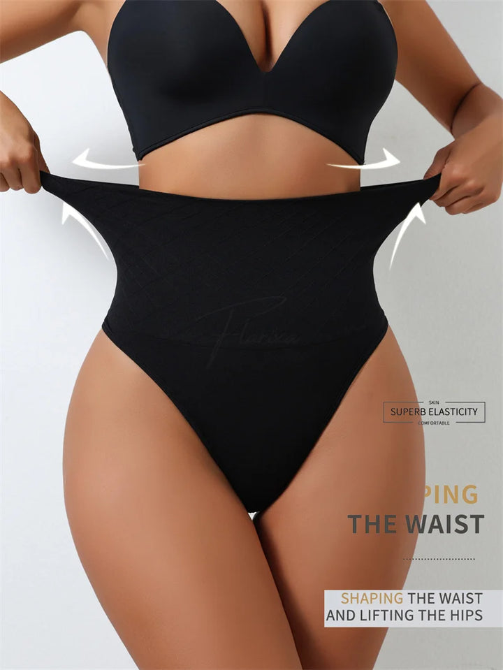 Flarixa Shapewear Thongs Tummy Shaper Panties for Women Belly Slim High Waist Control Underwear Seamless Cincher Briefs T-back