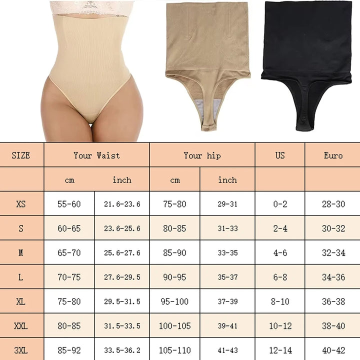 GUUDIA Womens High Waist Seamless Body Shaper Briefs Firm Control Tummy Sexy Thong Shapewear Panties Girdle Underwear Shapewear
